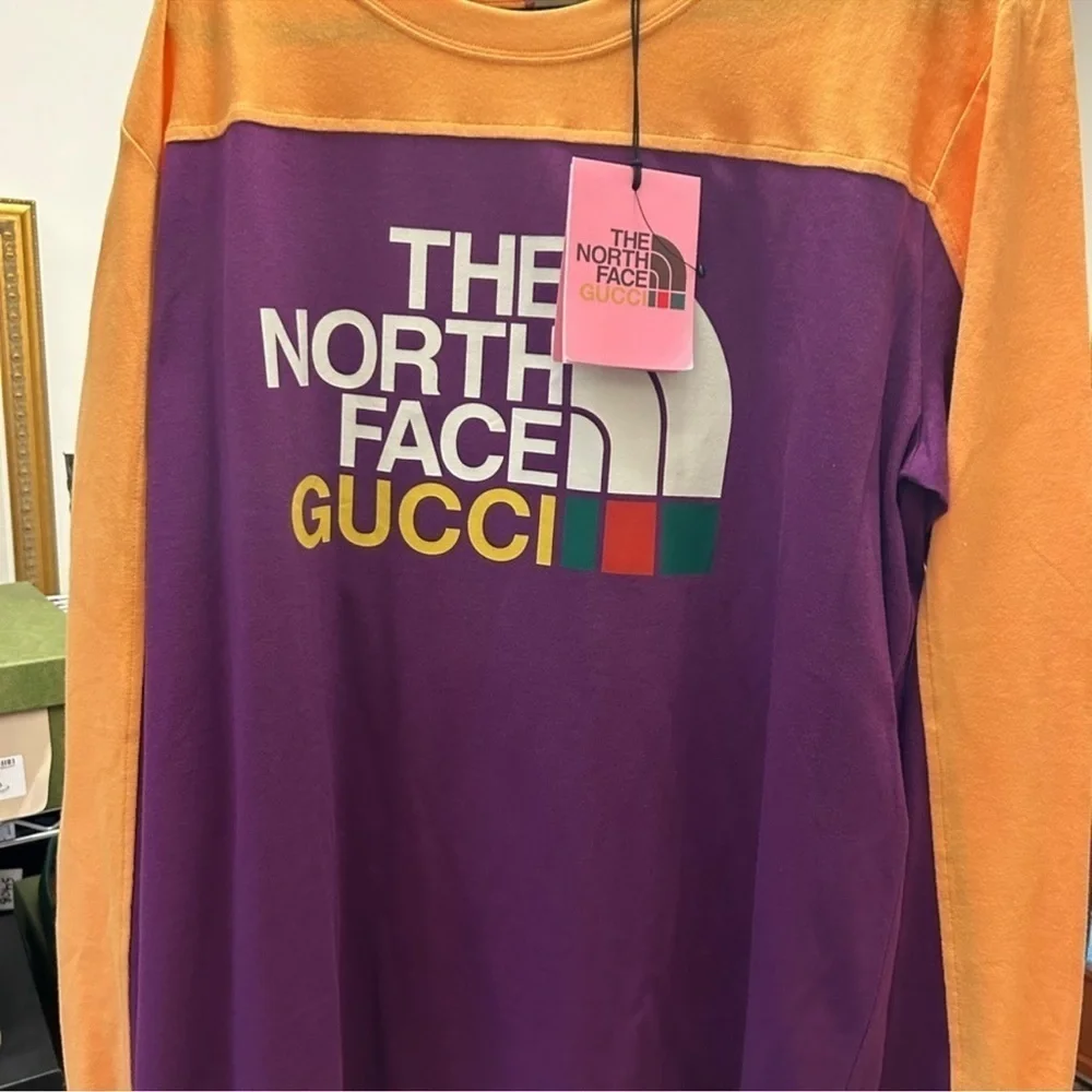Men’s Gucci, X, the north face, purple, long sleeve T-shirt, size large Italy